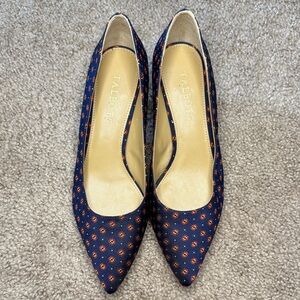 Talbots Navy and Gold Patterned Heels